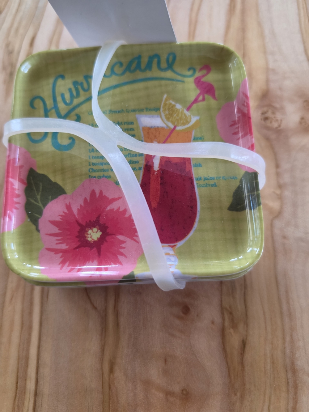 tommy Bahama Hurricane Cocktail Decorative Coasters Melamine Set/4